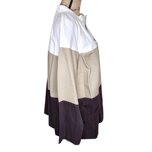 MAGGIE BARNES Womens Plus Fall Colorblock Cotton Canvas Jacket Size 1X Brown - Picture 8 of 12